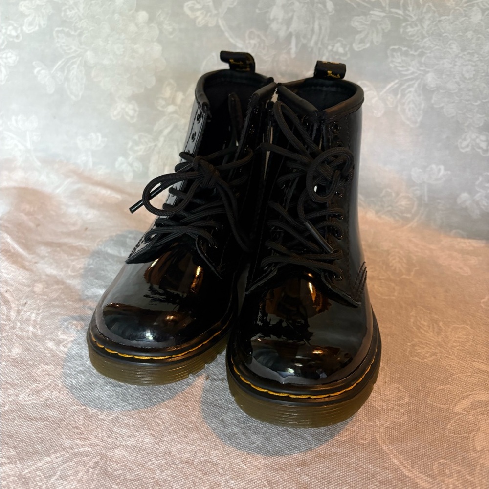 Dr. Martens Black Patent Leather Kids Boots